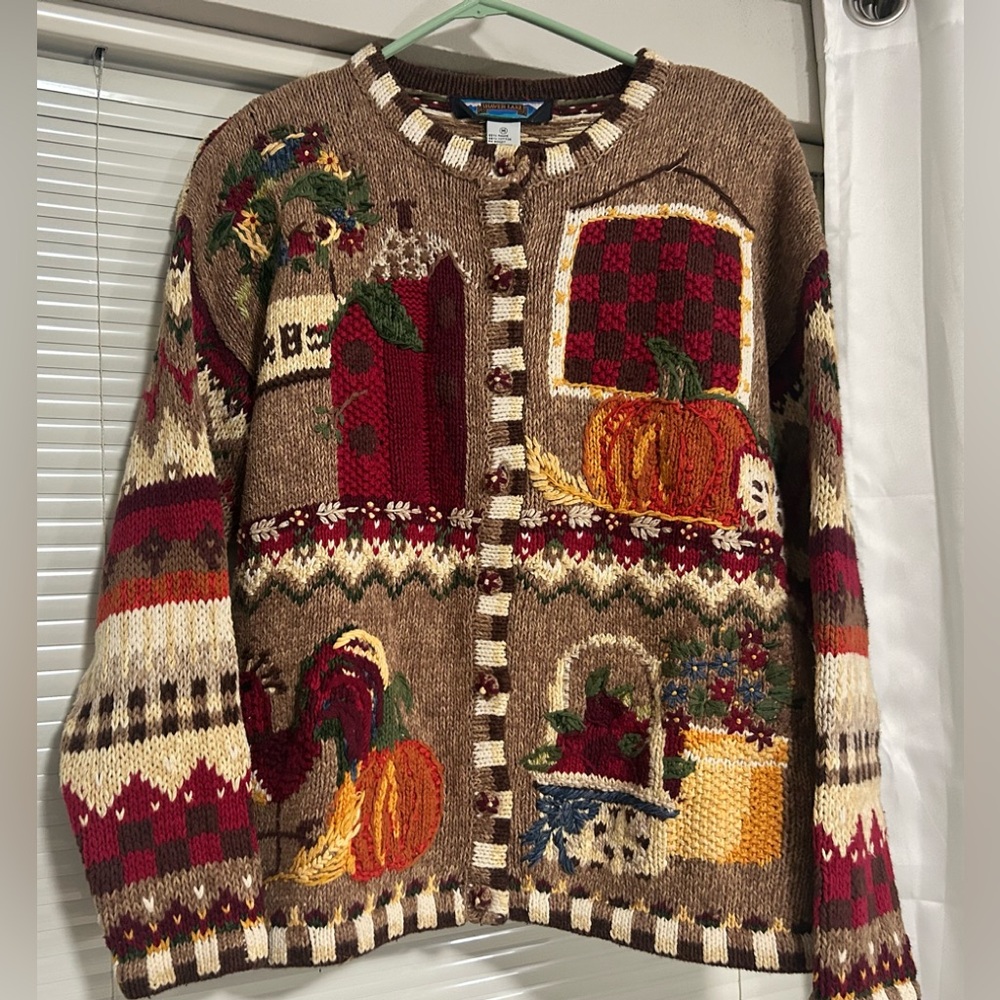 Fall Cardigan Sweater Rooster Pumpkin Size Medium - Picture 7 of 10
